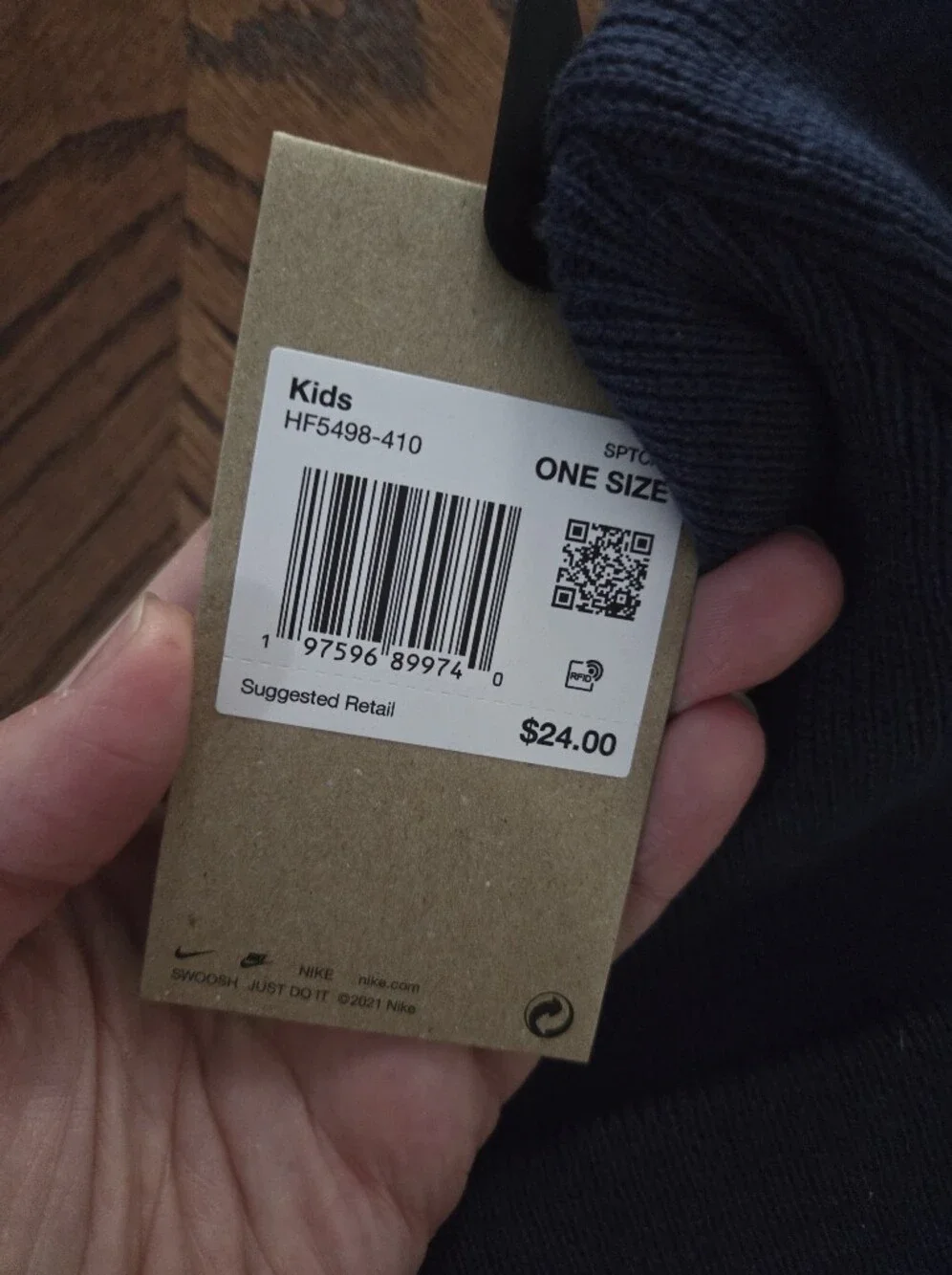 NWT Nike Kids Dark Blue Knit Cuffed Beanie with White Logo